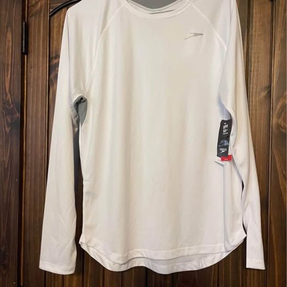 Medium Speedo Men’s Swim Fish long sleeve shirt white